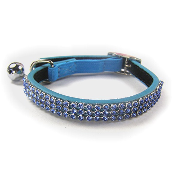 Blue Jewel Leather Cat Collar